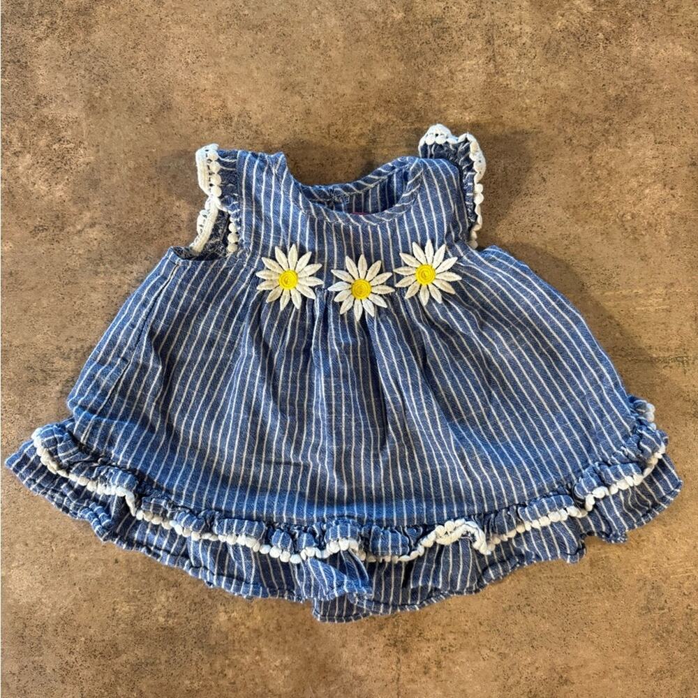 Good Lad - Adorable Blue and White Striped Dress with Daisy Accents, Size 12M - Picture 2 of 5